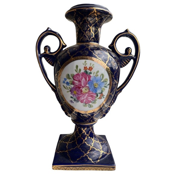 Formalities by Baum BrosCobalt Blue and Gold Urn Vase 13" Porcelain 1980’s - Picture 1 of 7